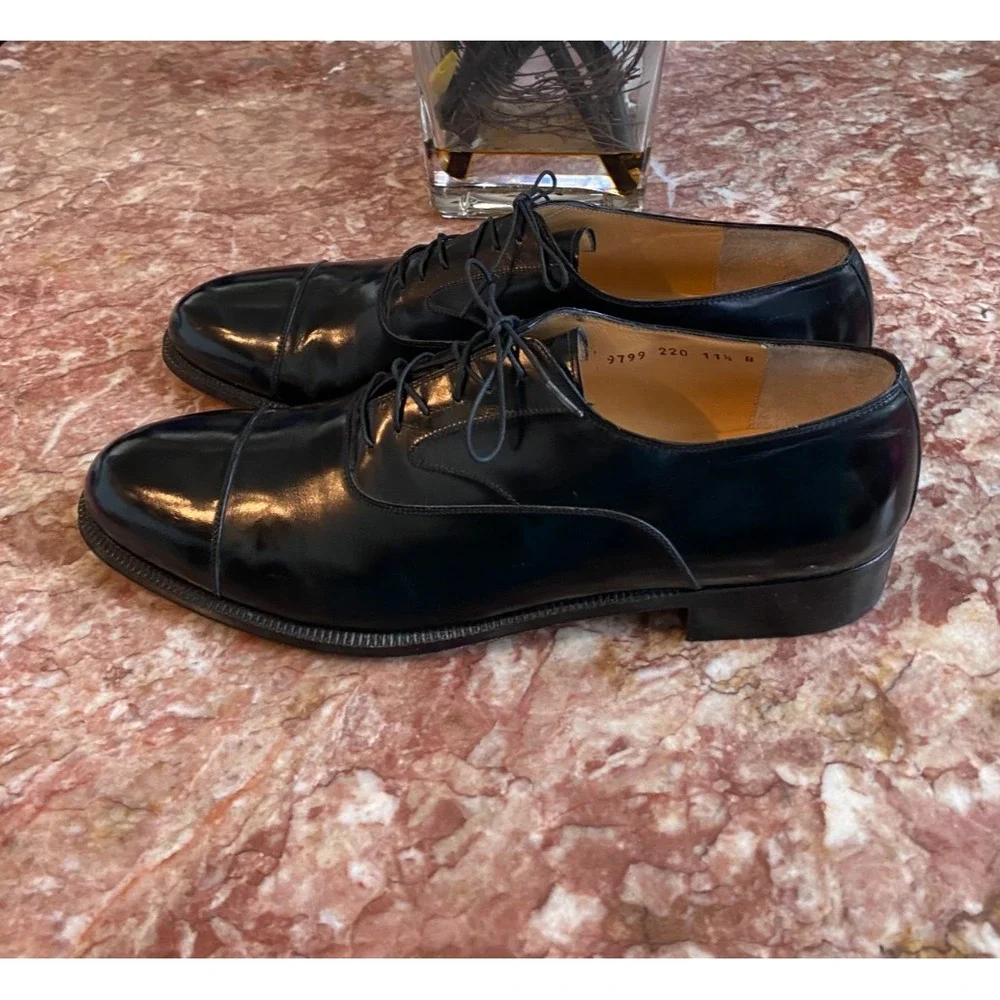 SALVATORE FERRAGAMO PADOVA BLACK LEATHER CAP-TOE OXFORD SHOES 11.5B EUC! $1,150